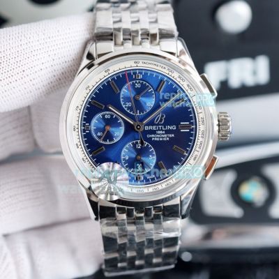 Swiss Breitling Premier B01 Replica Watch Blue Chronograph Dial Stainless Steel Band 42MM